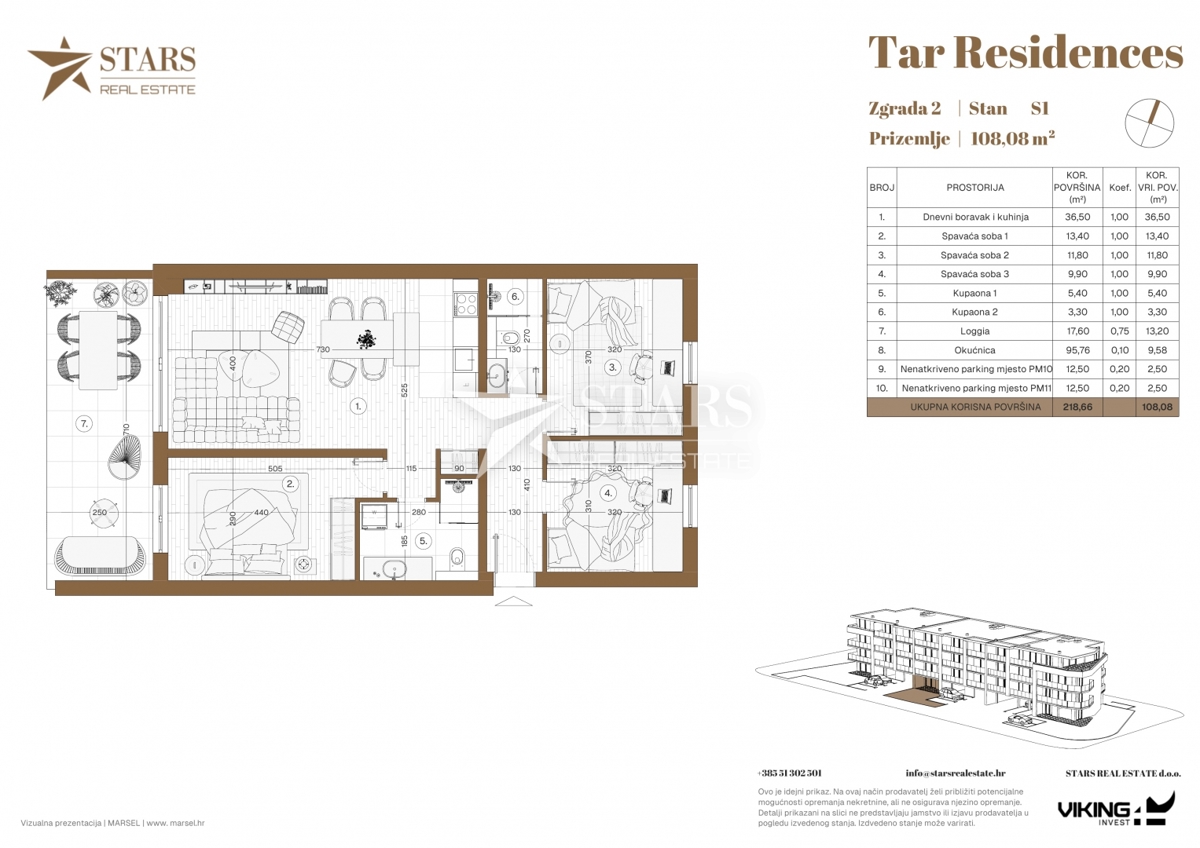 ekskluzivno, trisobno stanovanje z dnevno sobo, pritličje