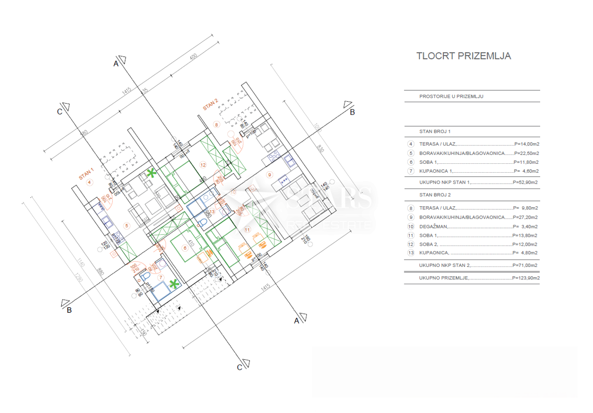 Kastav, Žegoti – Novogradnja 2-sobno stanovanje z dnevno sobo, Garaža, Vrt