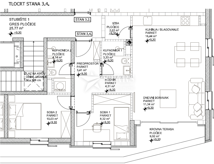 OTOK CRES, GRAD CRES – 2 spalnice + dnevna soba, tretje nadstropje, rhunska novogradnja v strogem centru, 50 m od morja