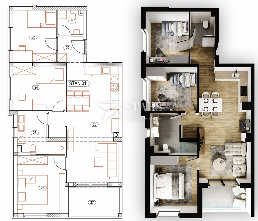 Kastav, Rešetari – 3S+DB Stanovanje S1, Novogradnja