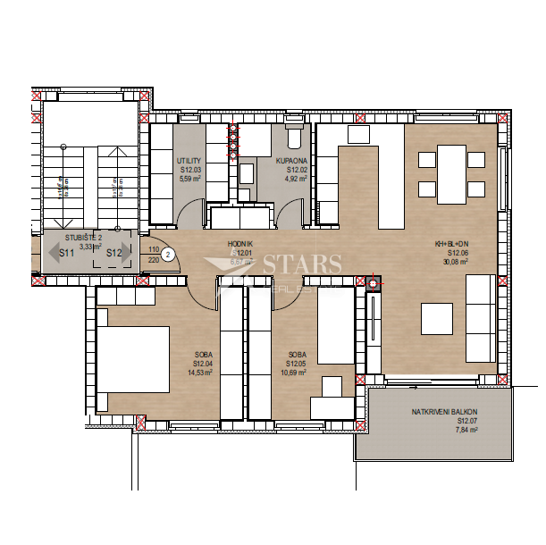 VIŠKOVO, DONJI JUGI – NOVA GRADNJA, stanovanje S12 2S+DS v drugem nadstropju