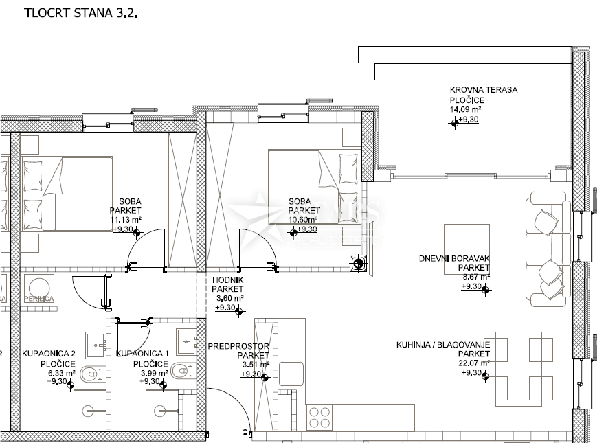 OTOK CRES, GRAD CRES – 2 spalnice + dnevna soba, tretje nadstropje, rhunska novogradnja v strogem centru, 50 m od morja