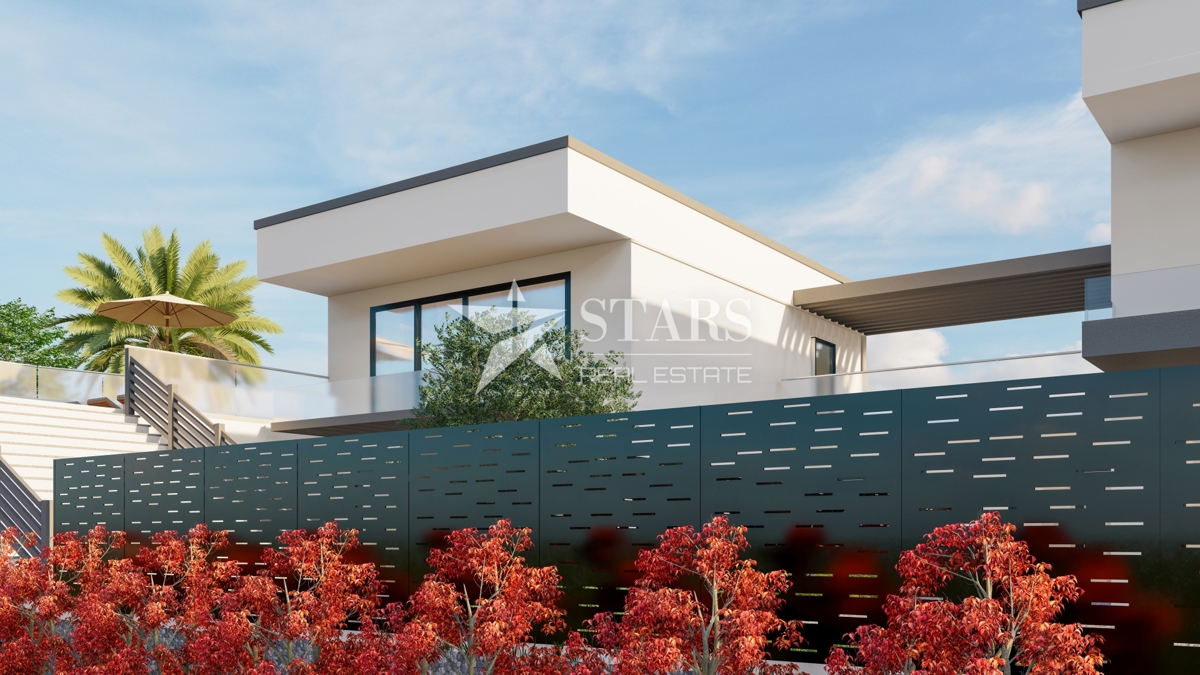 Krk, Brzac – Moderna dvojna vila z bazenom, strešno teraso in pogledom na morje