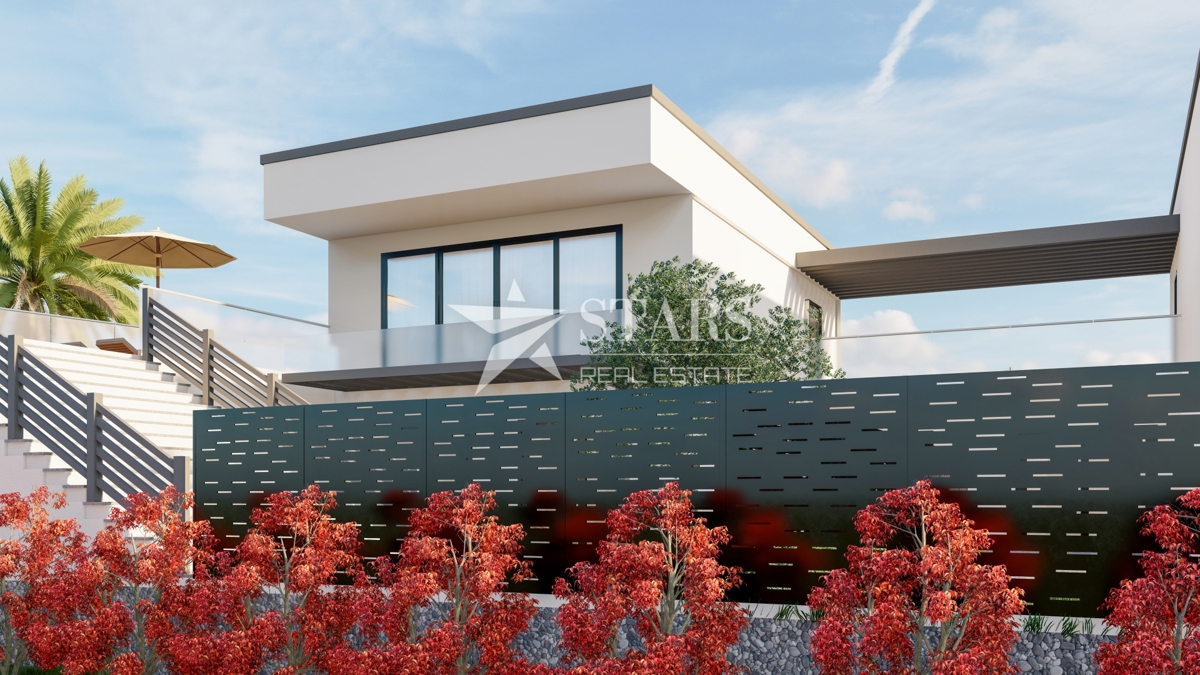 Krk, Brzac – Moderna dvojna vila z bazenom, strešno teraso in pogledom na morje