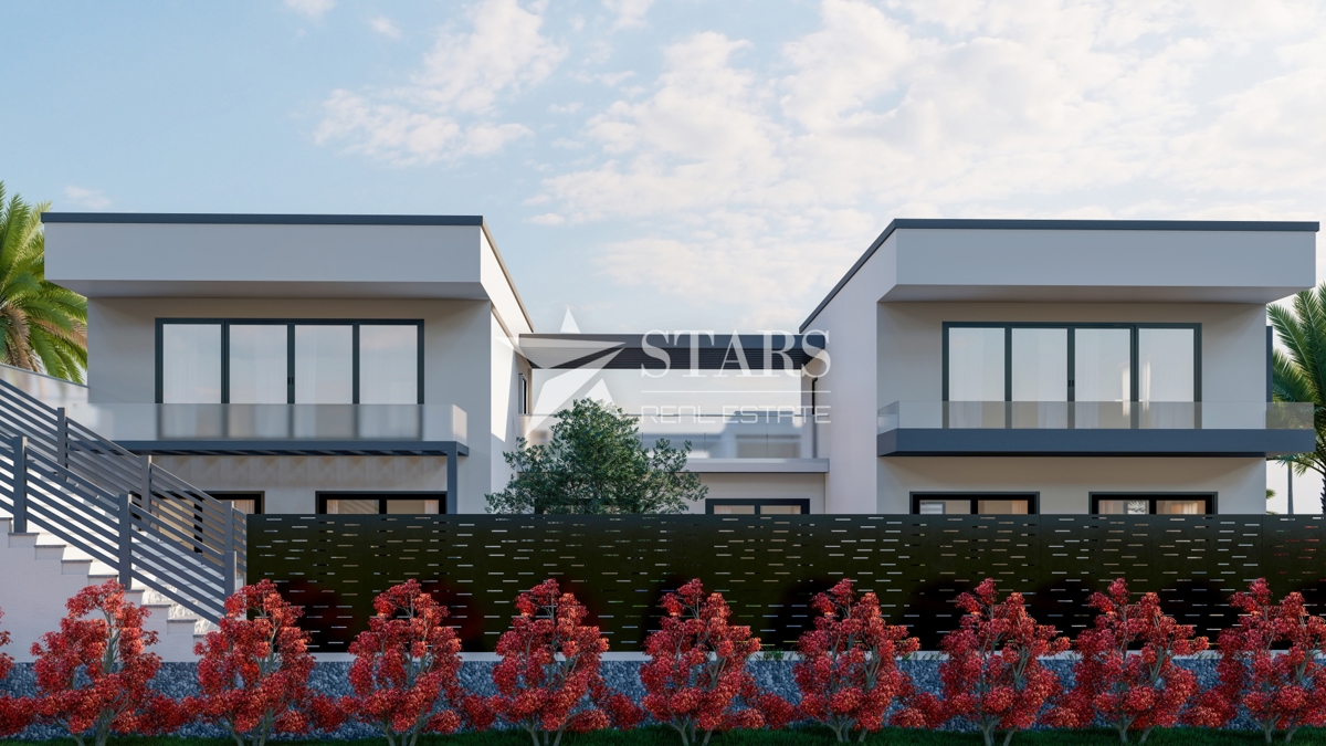 Krk, Brzac – Moderna dvojna vila z bazenom, strešno teraso in pogledom na morje