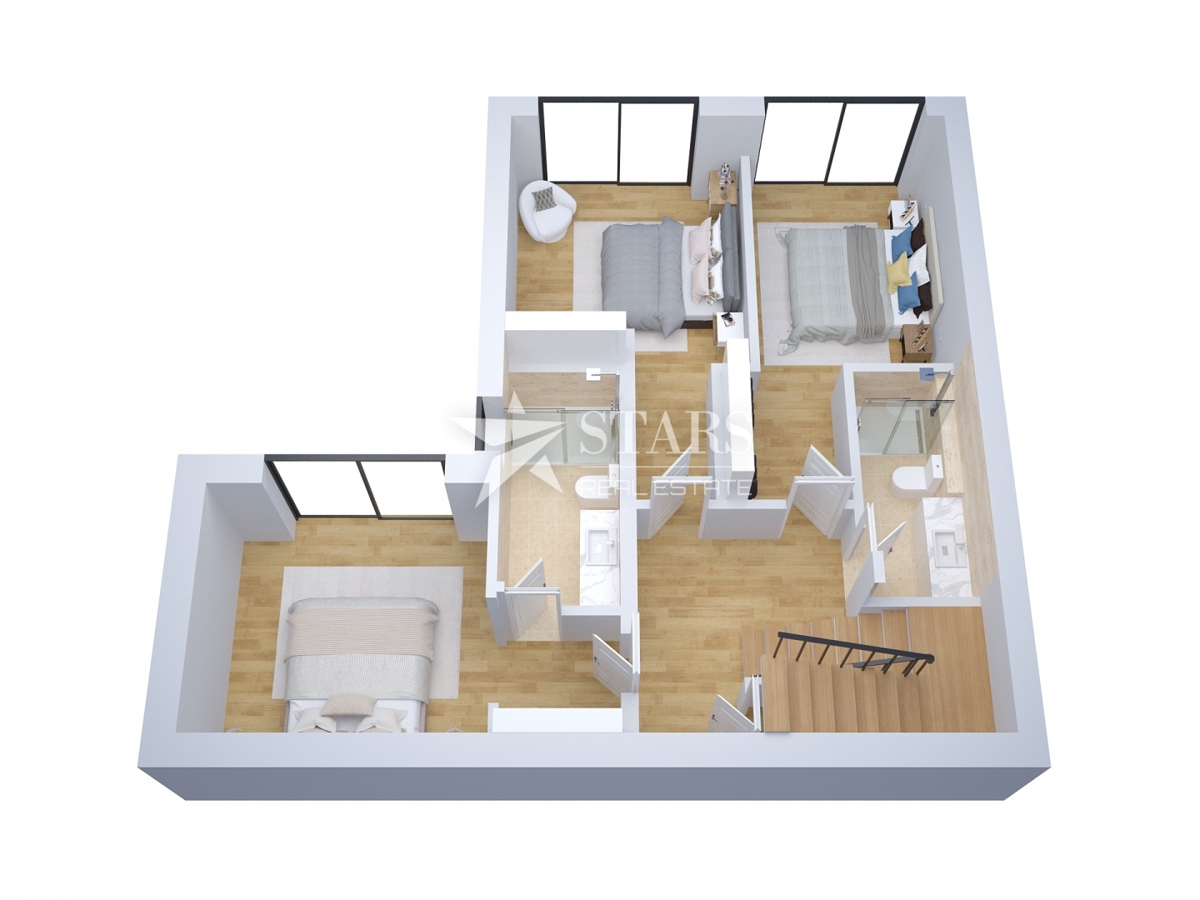 Krk, Brzac – Moderna dvojna vila z bazenom, strešno teraso in pogledom na morje