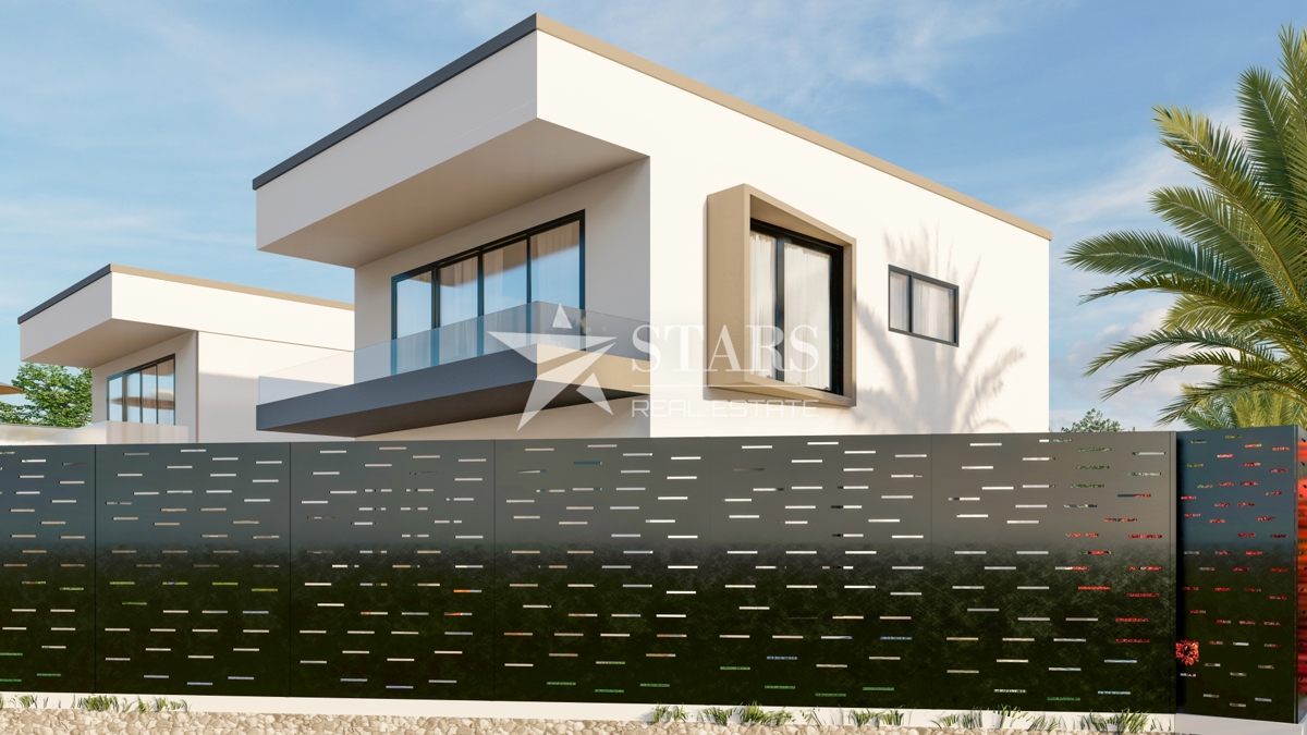 Krk, Brzac – Moderna dvojna vila z bazenom, strešno teraso in pogledom na morje