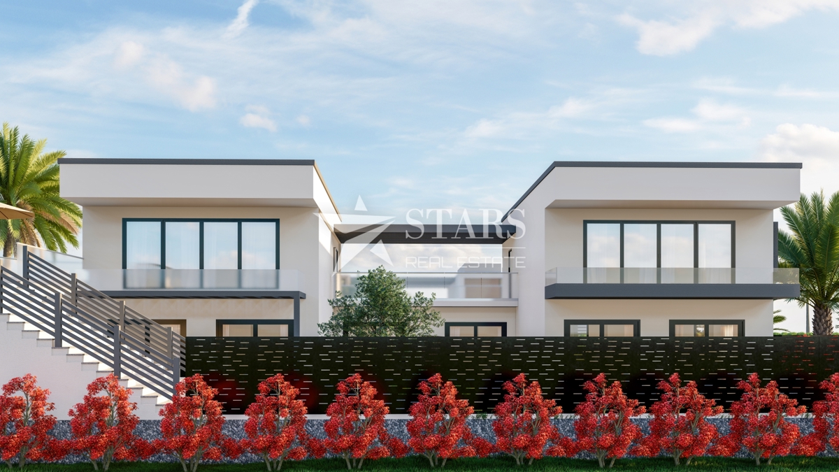 Krk, Brzac – Moderna dvojna vila z bazenom, strešno teraso in pogledom na morje