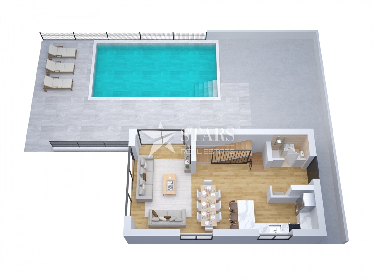 Krk, Brzac – Moderna dvojna vila z bazenom, strešno teraso in pogledom na morje