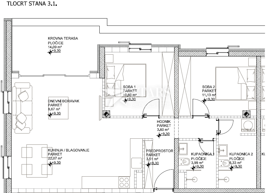 OTOK CRES, GRAD CRES – 2 spalnice + dnevna soba, tretje nadstropje, rhunska novogradnja v strogem centru, 50 m od morja