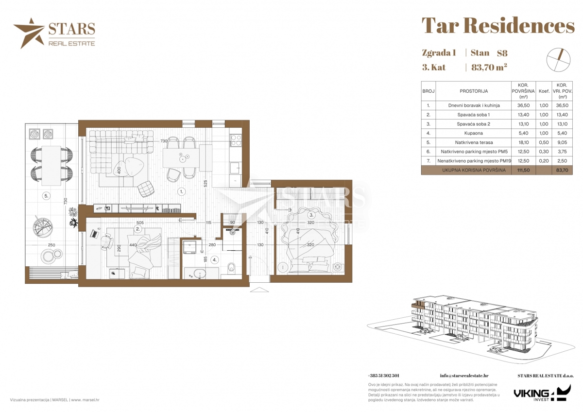 Tar – ekskluzivno, 2S + DB, novogradnja