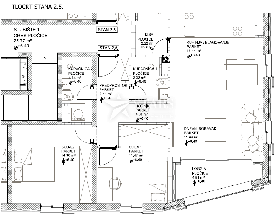 OTOK CRES, GRAD CRES – 2 spalnice + dnevna soba, drugo nadstropje, rhunska novogradnja v strogem centru, 50 m od morja