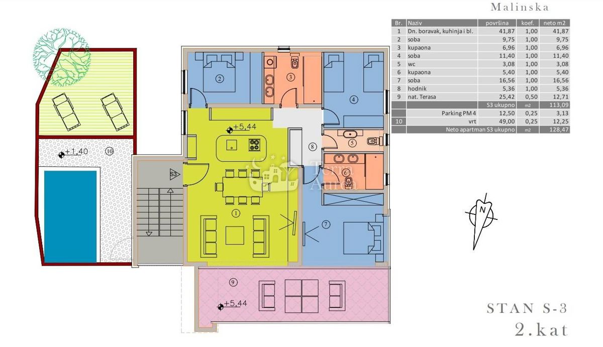 Apartma Malinska, Malinska-Dubašnica, 113,09m2