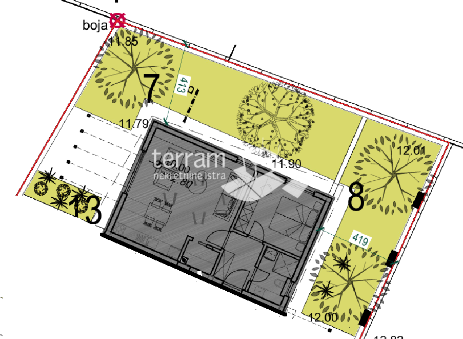 Istra, Pula, Štinjan, stanovanje 66,23 m2, pritličje, 1 spalnica + dnevna soba, vrt 100 m2, NOVO, #prodaja