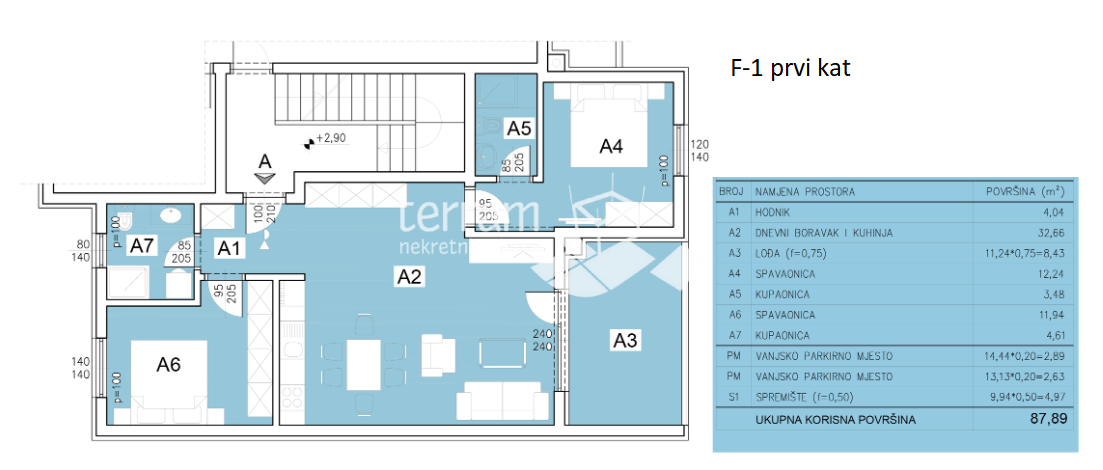 Istra, Pula, Šijana, stanovanje 87,89 m2, 2SS+db, prvo nadstropje, 2 x parkirno mesto #prodaja