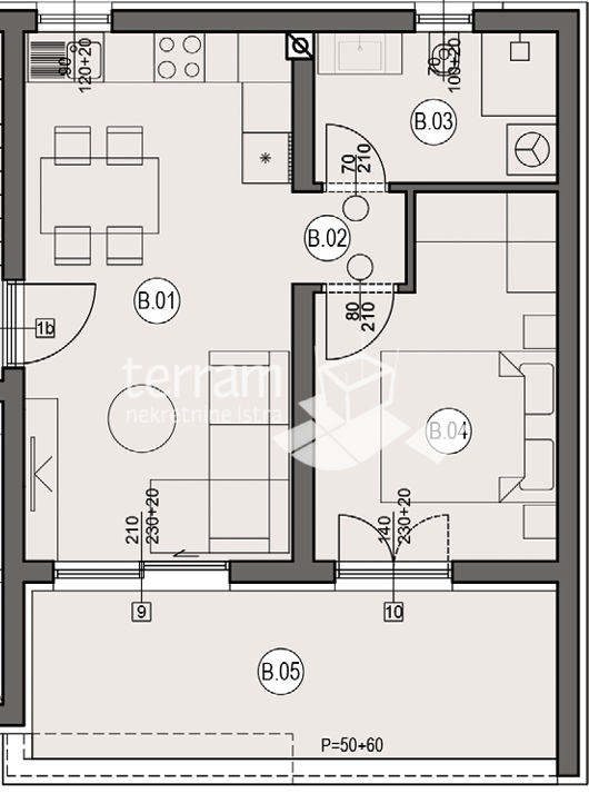 Istra, Pula, Busoler, stanovanje 50 m2, prvo nadstropje, 1SS+DB, #prodaja