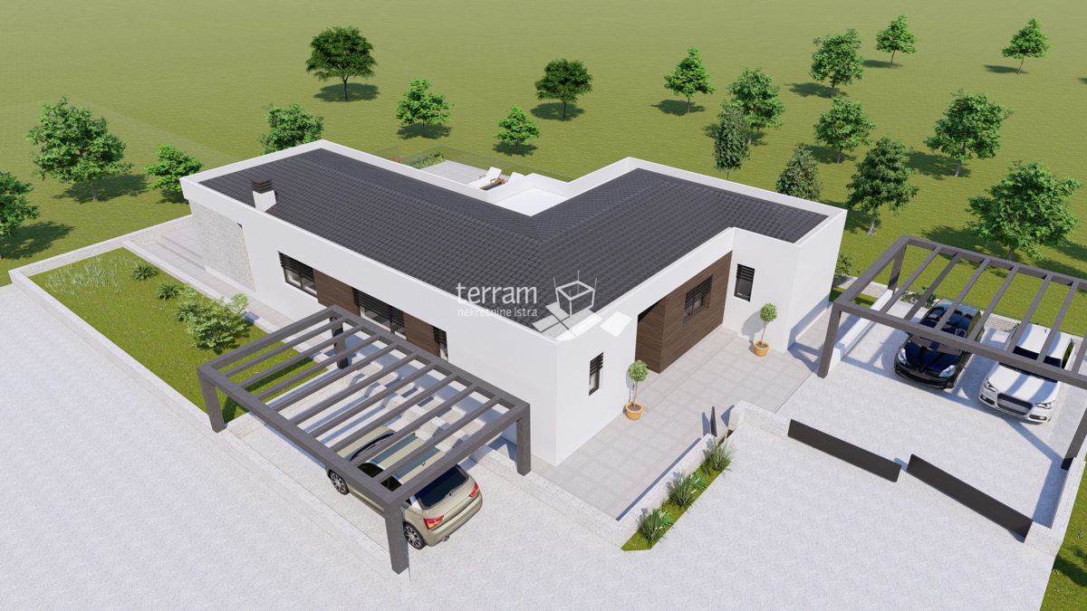 Istra, Barban, Pavlići, gradbeno zemljišče 612 m2, idejna zasnova pritlične hiše s bazenom, #prodaja