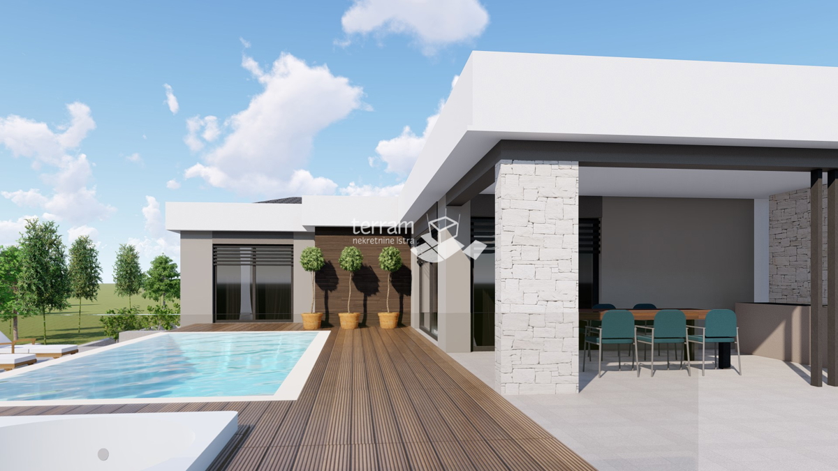 Istra, Barban, Pavlići, gradbeno zemljišče 612 m2, idejna zasnova pritlične hiše s bazenom, #prodaja