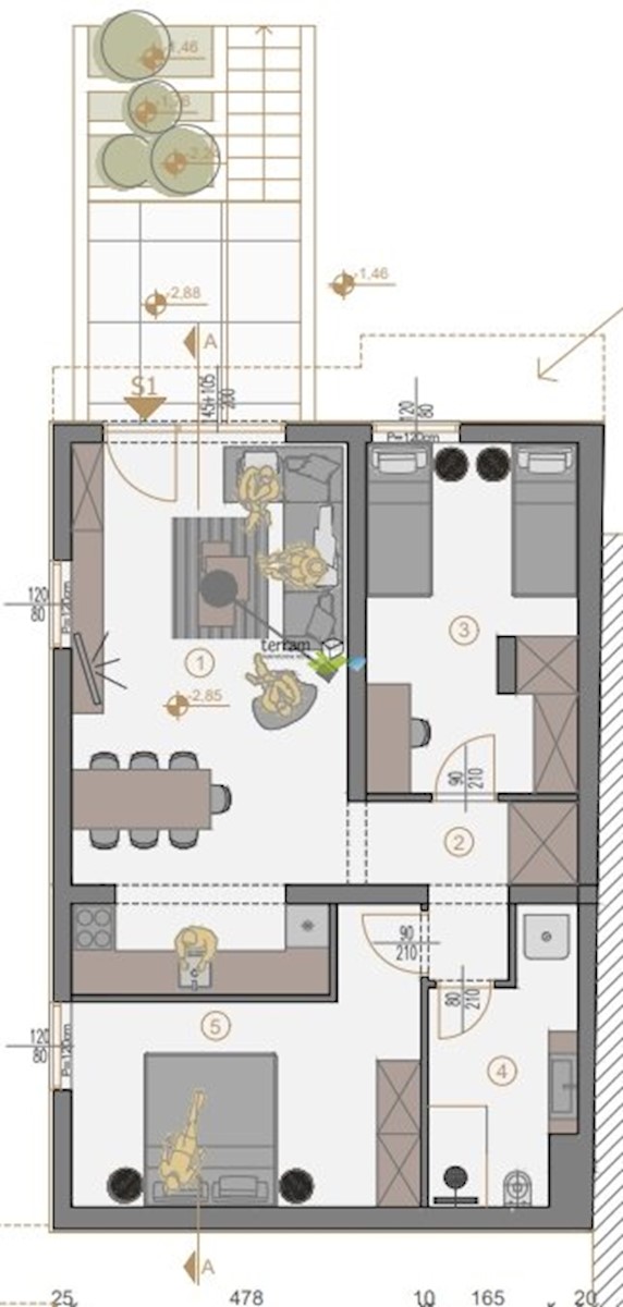 Istra, Fažana dvosobno stanovanje v pritličju 76,08 m2 z vrtom 50 m2