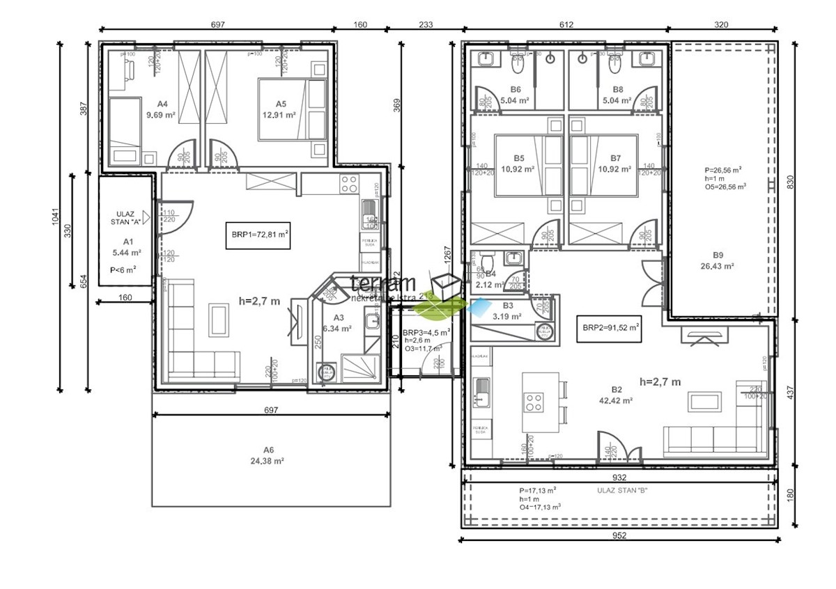 Istra, Barban zazidljivo zemljišče 1812m2 z gradbenim dovoljenjem za dve hiši