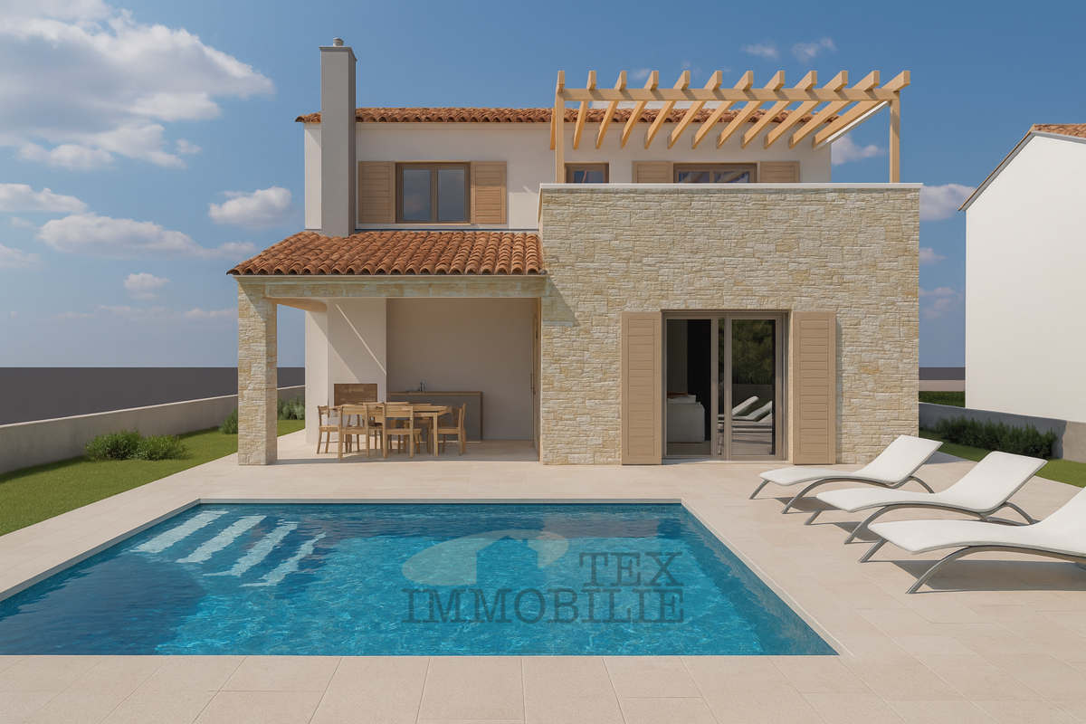 Okolica Poreča, hiša z bazenom v izgradnji