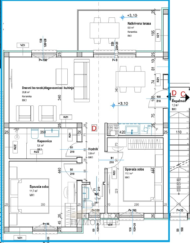 Tar, novo stanovanje z dvema spalnicama – 72 m²