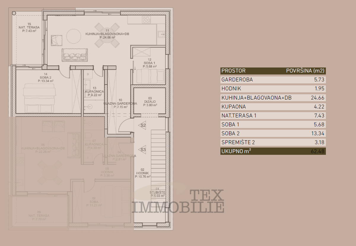 Poreč – Sodobno stanovanje v prvem nadstropju z dvema spalnicama in pokrito teraso