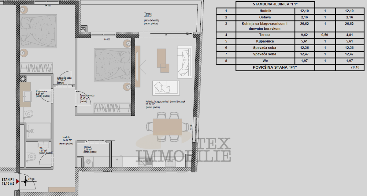 Poreč – Moderno trisobno stanovanje 1 km od morja – F3