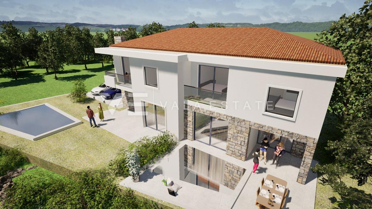 NOVA DVOJNA HIŠA Z VRTOM IN POGLEDOM NA MORJE