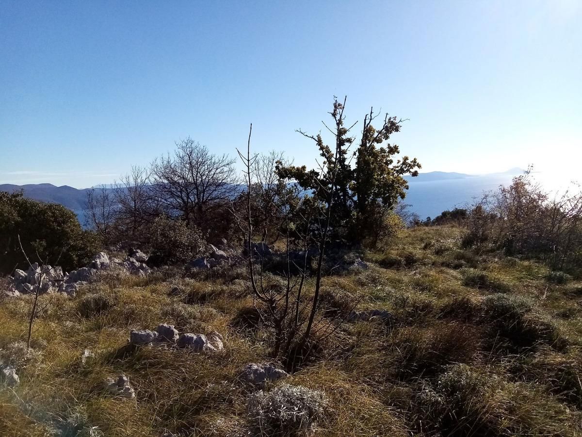 Istra, Labin, naselje z 10 hišami in pogledom na morje.