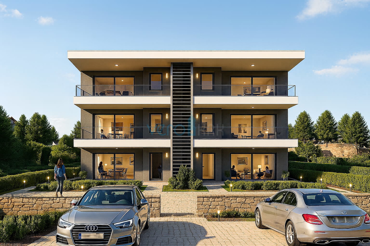 Omišalj, otok Krk, novogradnja, dvoposteljno stanovanje v pritličju, vrt, 2. vrsta do morja, prodaja