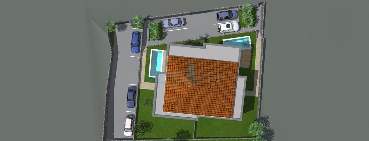 Otok Krk, Malinska, moderna dvojna hiša s bazenom, vrt, razgled, prodaja