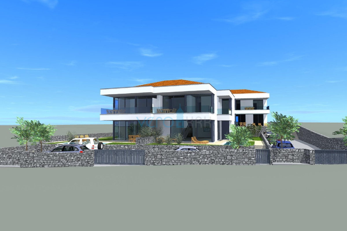 Otok Krk, Malinska, moderna dvojna hiša s bazenom, vrt, razgled, prodaja