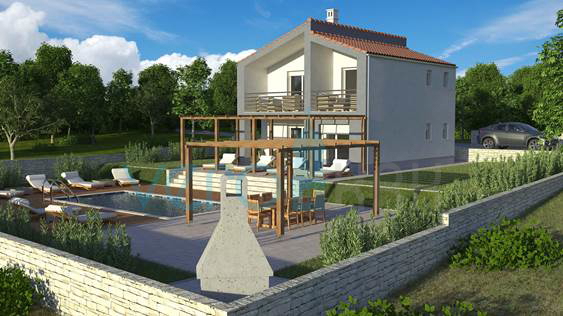 Vrbnik, otok Krk, dinamična samostojna hiša z bazenom in velikim vrtom