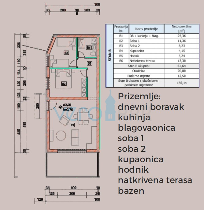 Otok Krk, Omišalj, Apartma v pritličju s pogledom na morje in bazenom 170 m od morja, prodaja