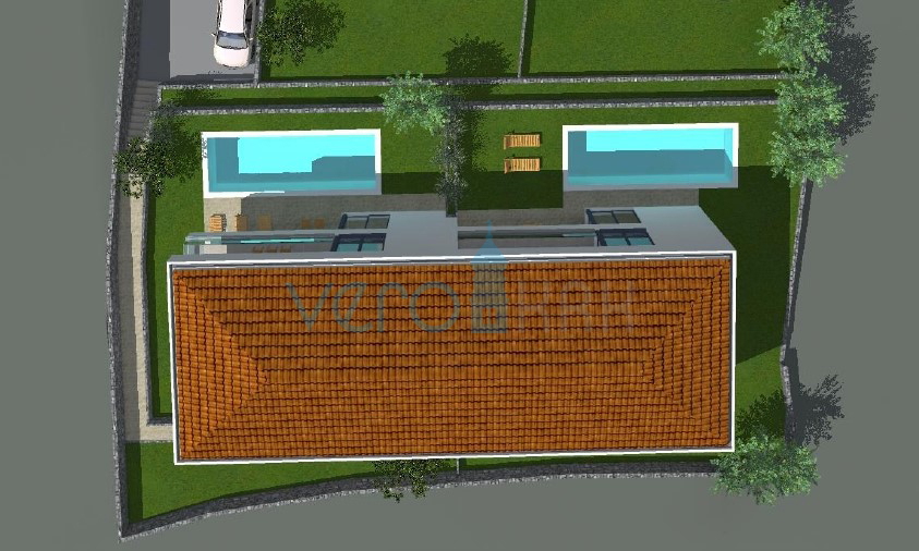 Otok Krk, Malinska, novogradnja, moderna hiša s bazenom, vrt, razgled, prodaja