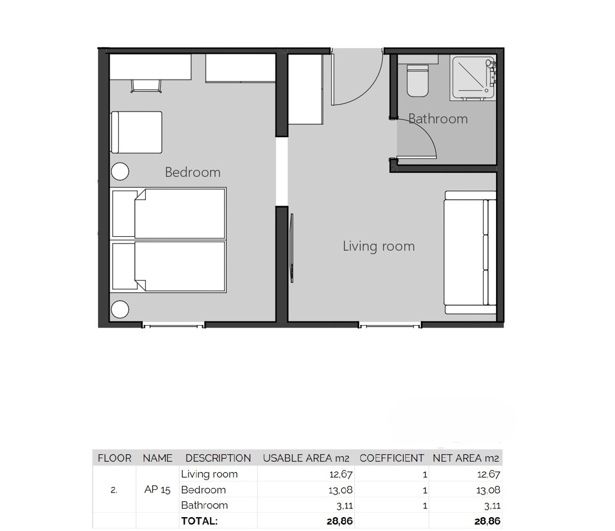 Crikvenica, novogradnja, sodoben enosobni apartma 29 m2 v drugem nadstropju, dvigalo, prodaja