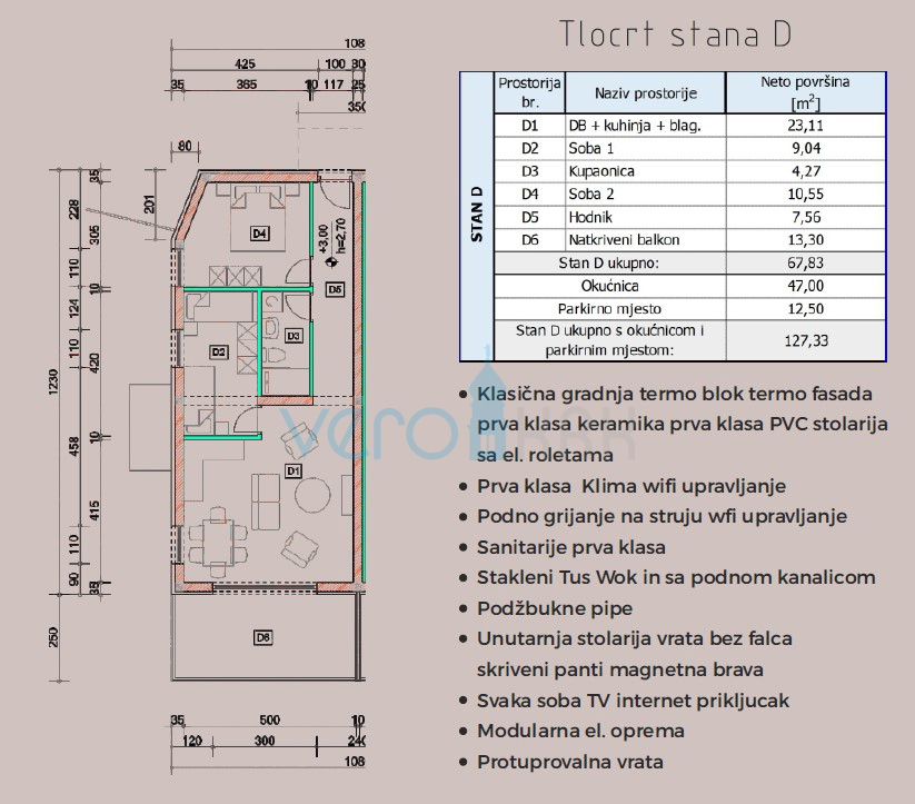 Otok Krk, Omišalj, Apartma v prvem nadstropju s pogledom na morje, 170m od morja, prodamo