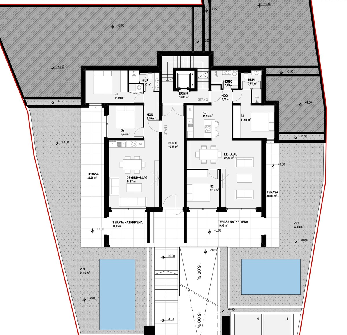 Omišalj, otok Krk, zazidljivo zemljišče 970 m2, gradbeno dovoljenje, 2. vrsta ob morju, razgled, prodaja