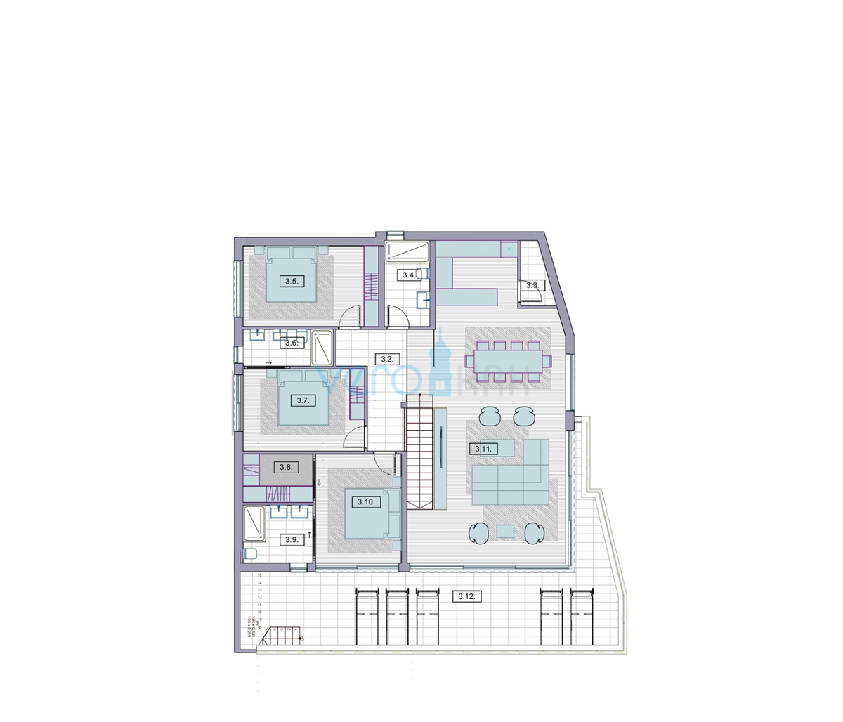Mesto Krk, moderni penthouse 162 m2 s pogledom na morje in bazenom, prodamo