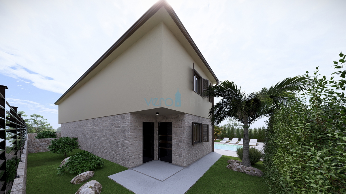 Otok Krk, Linardići, zemljišče 2048 m2, projekt za turistični kompleks, tri vile, prodaja