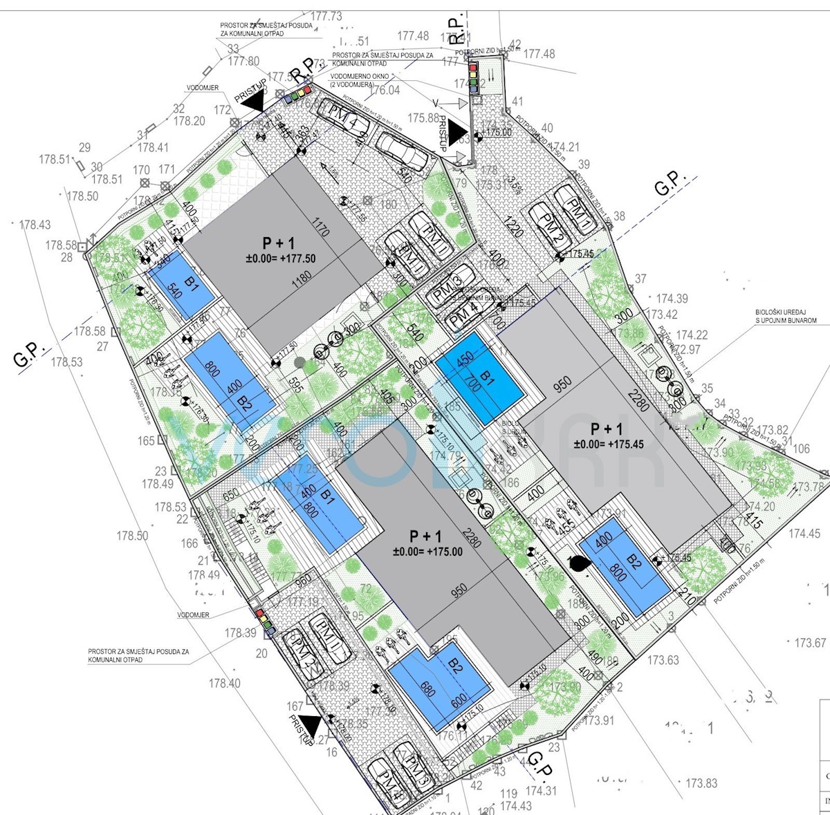 Krk, Linardići, zemljišče 2048m2, projekt naselja, tri vile, prodamo