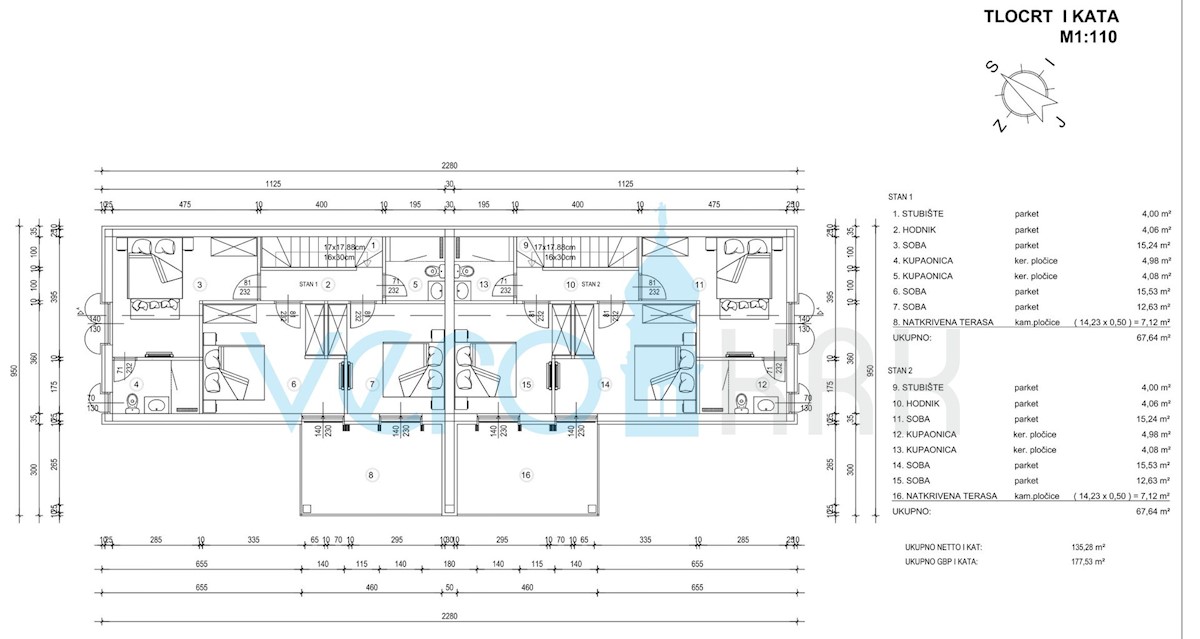 Krk, Linardići, zemljišče 2048m2, projekt naselja, tri vile, prodamo