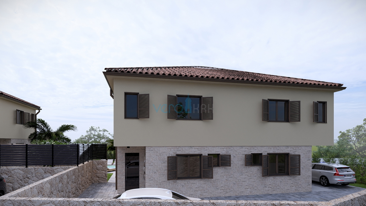 Otok Krk, Linardići, zemljišče 2048 m2, projekt za turistični kompleks, tri vile, prodaja