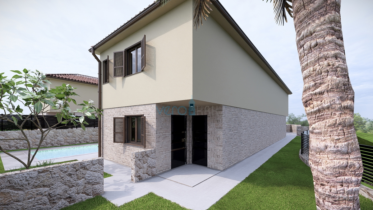 Otok Krk, Linardići, zemljišče 2048 m2, projekt za turistični kompleks, tri vile, prodaja