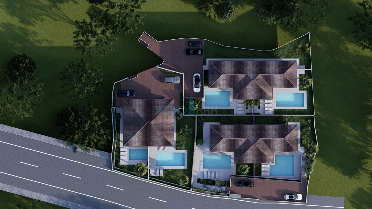 Krk, Linardići, zemljišče 2048m2, projekt naselja, tri vile, prodamo