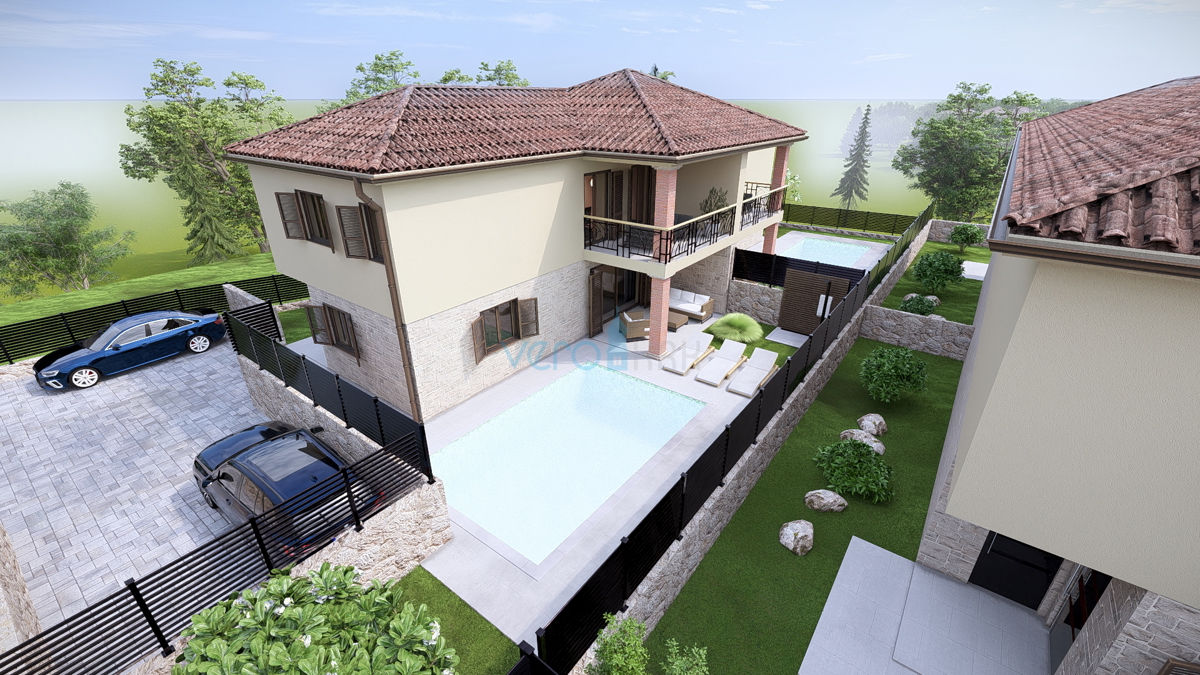 Otok Krk, Linardići, zemljišče 2048 m2, projekt za turistični kompleks, tri vile, prodaja