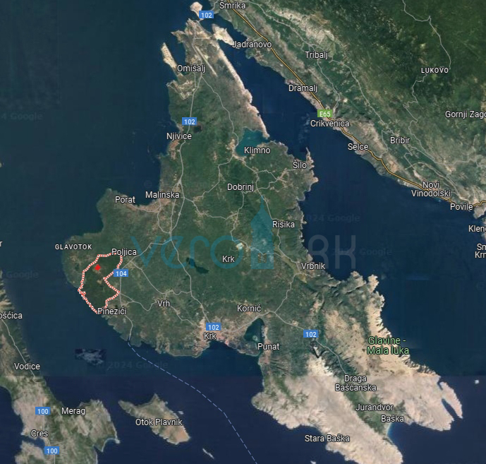Krk, Linardići, zemljišče 2048m2, projekt naselja, tri vile, prodamo