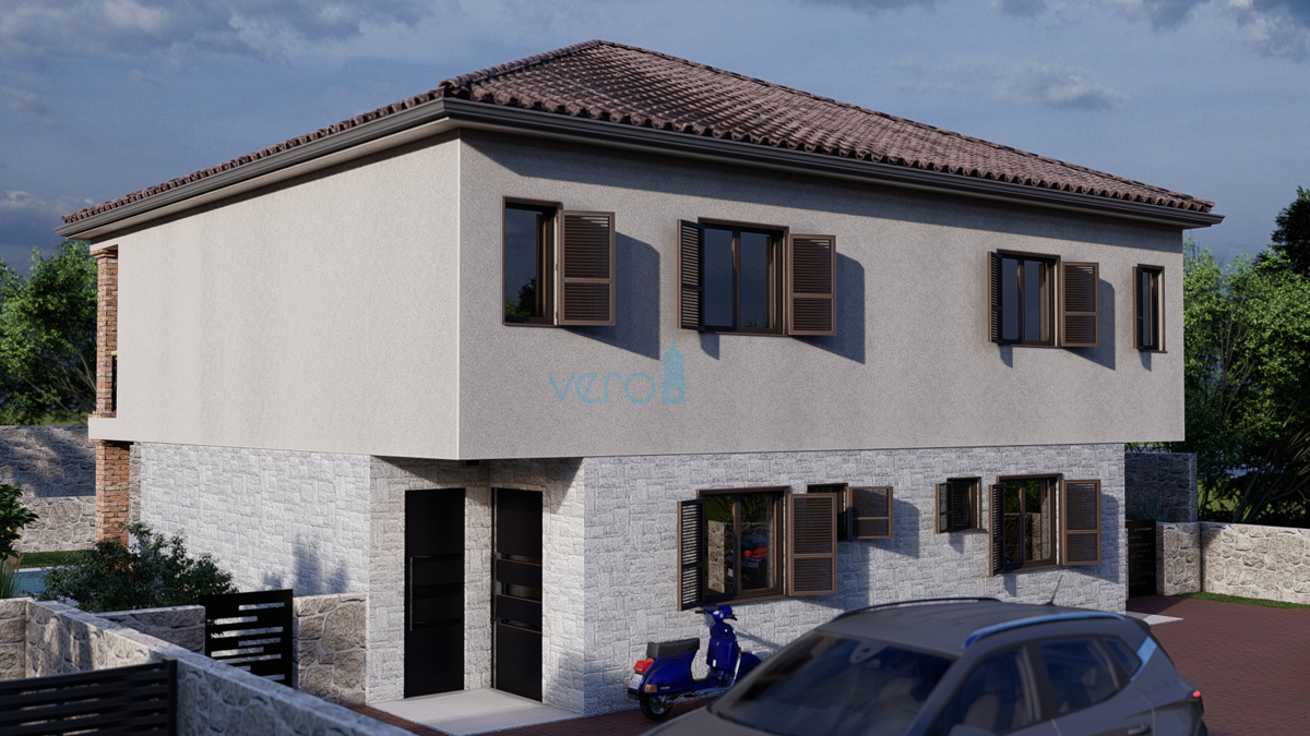 Krk, Linardići, zemljišče 2048m2, projekt naselja, tri vile, prodamo