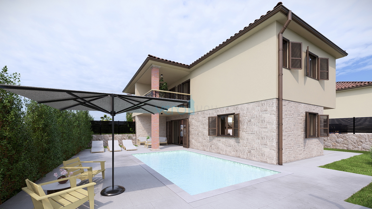Otok Krk, Linardići, zemljišče 2048 m2, projekt za turistični kompleks, tri vile, prodaja